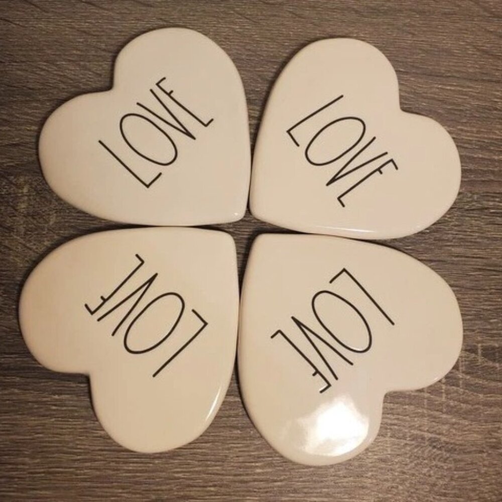 Rae Dunn Heart-Shaped LOVE Coasters (4) Artisan Collection by Magenta - NEW.